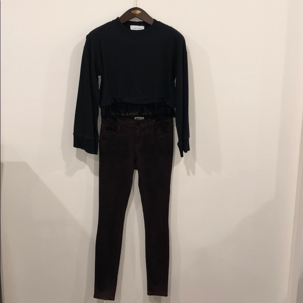 Black Cropped Sweatshirt and Suede Skinny Pants